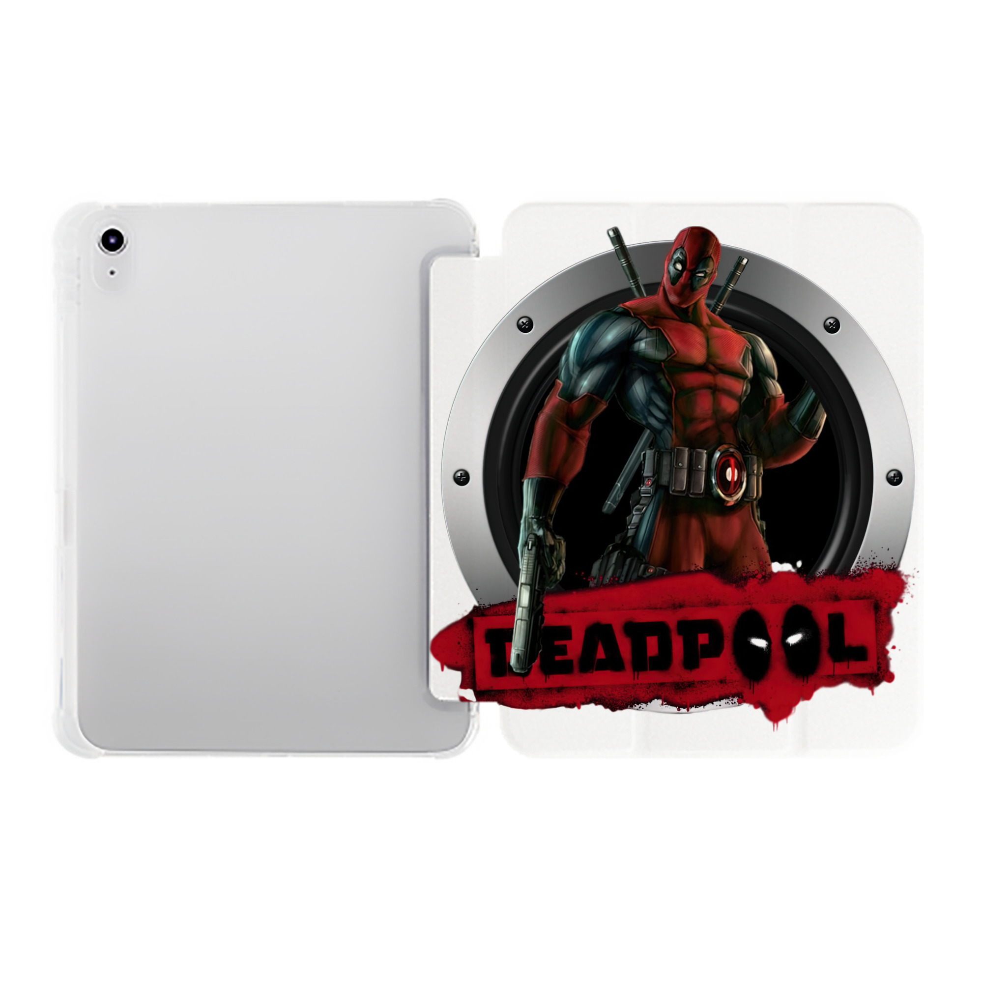 （画像用） Deadpool デッドプール IPad ケース ペン収納付き 三つ折りスタンド PUレザー×シリコン 対応機種9.5/10.5/10.9インチ